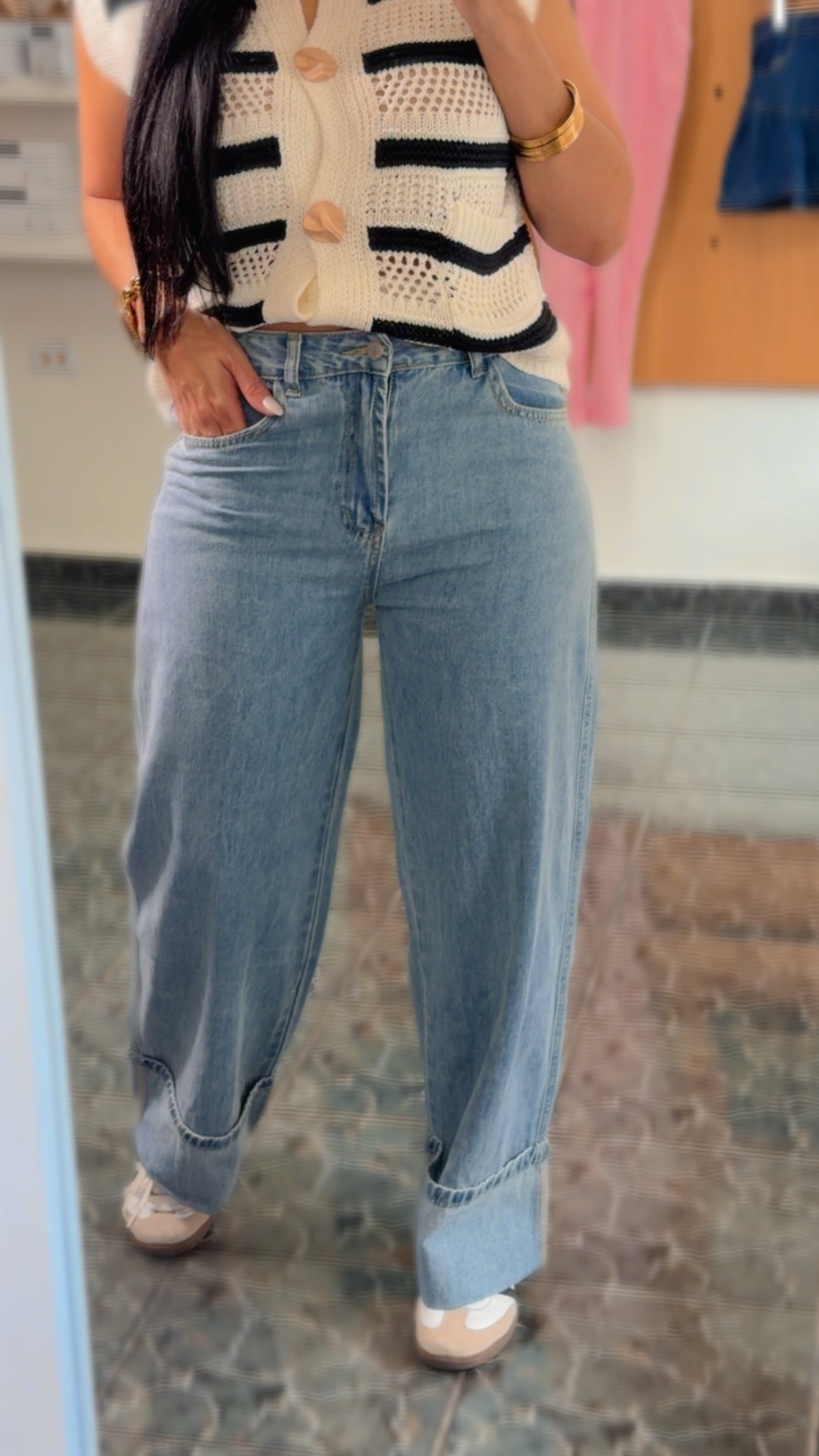 Cuffed Wide Leg Jeans