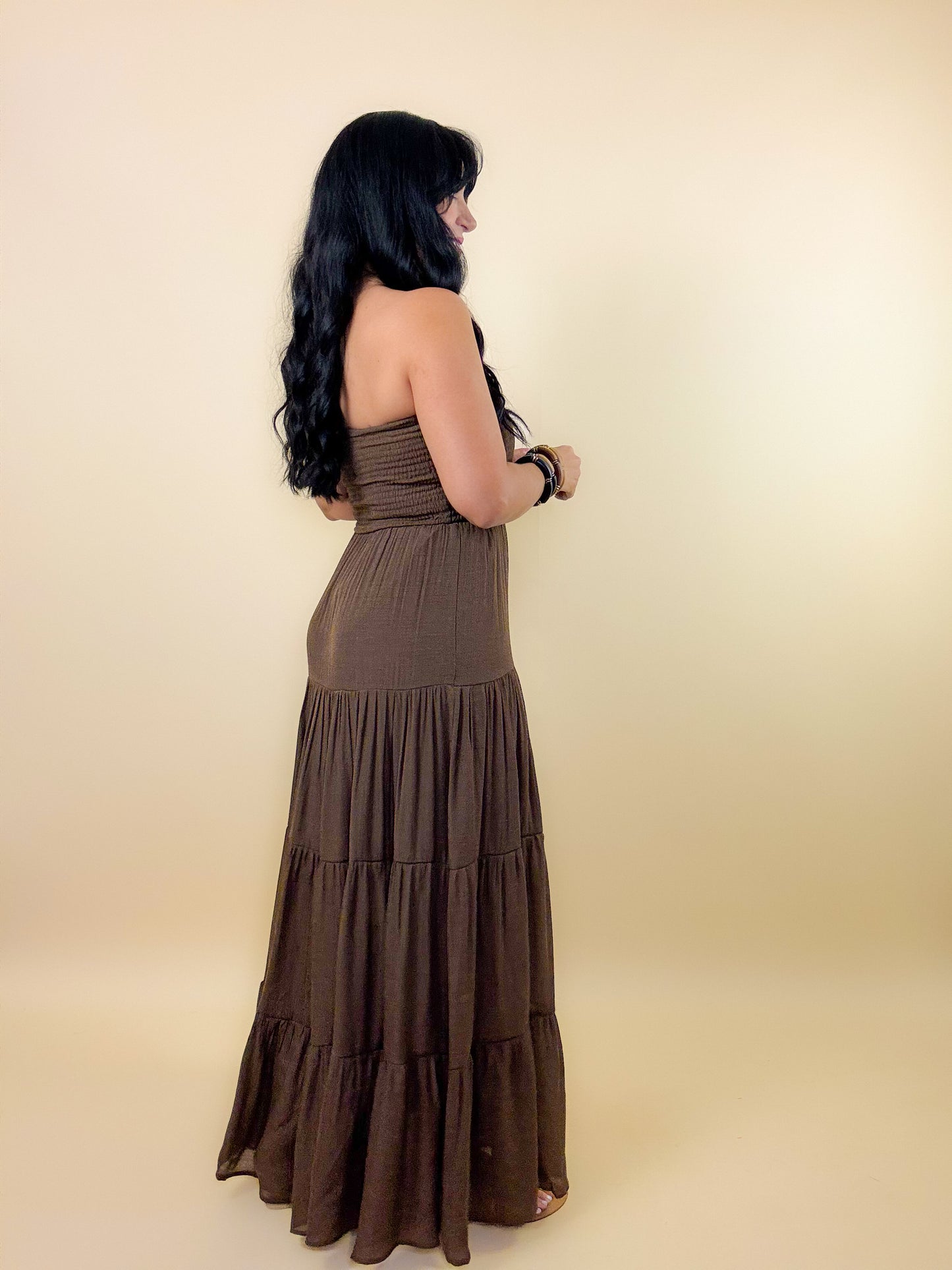 Mocha Strapless Maxi Dress
