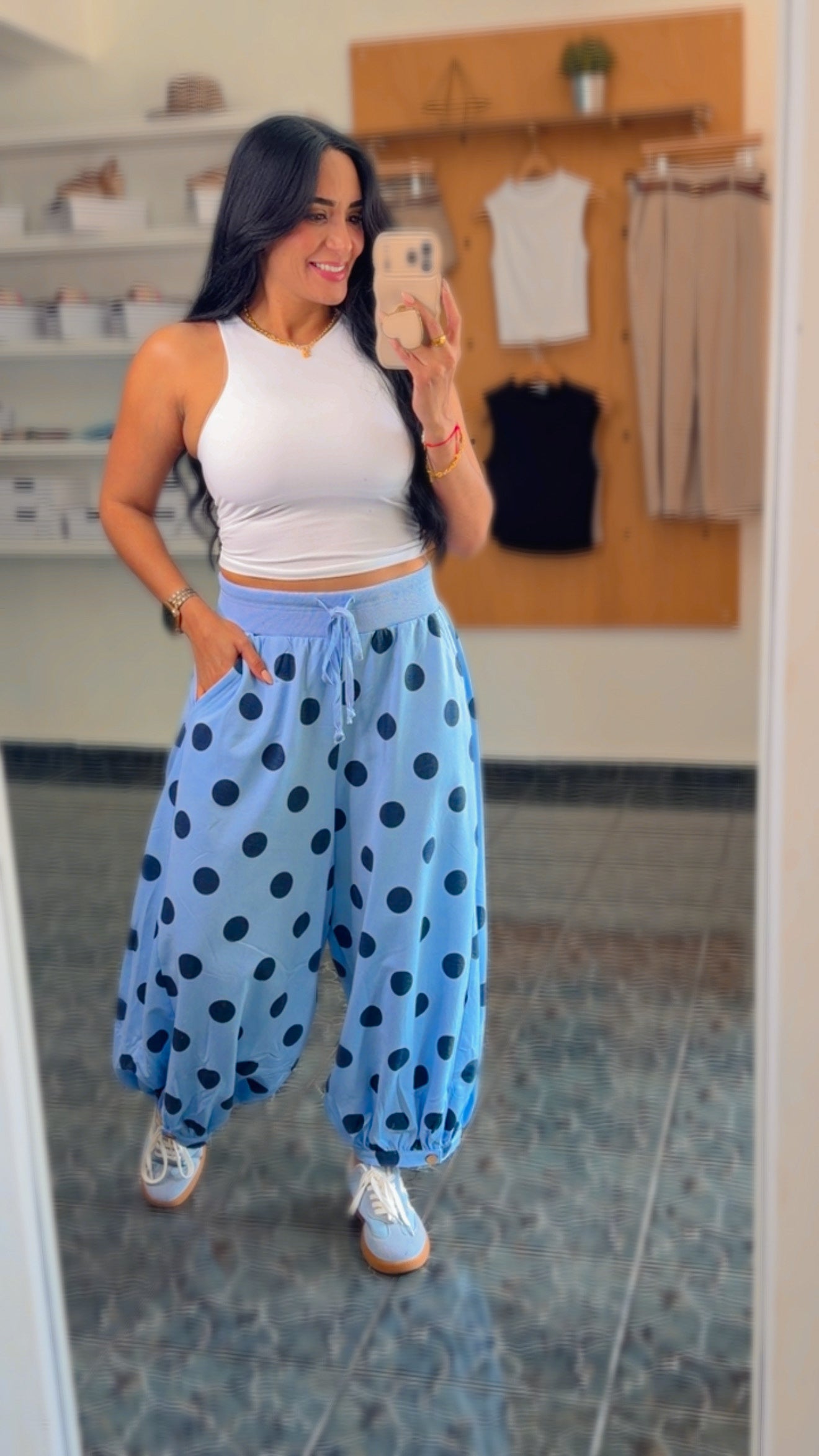 Light Blue/Navy Polkadot Ballon Pants