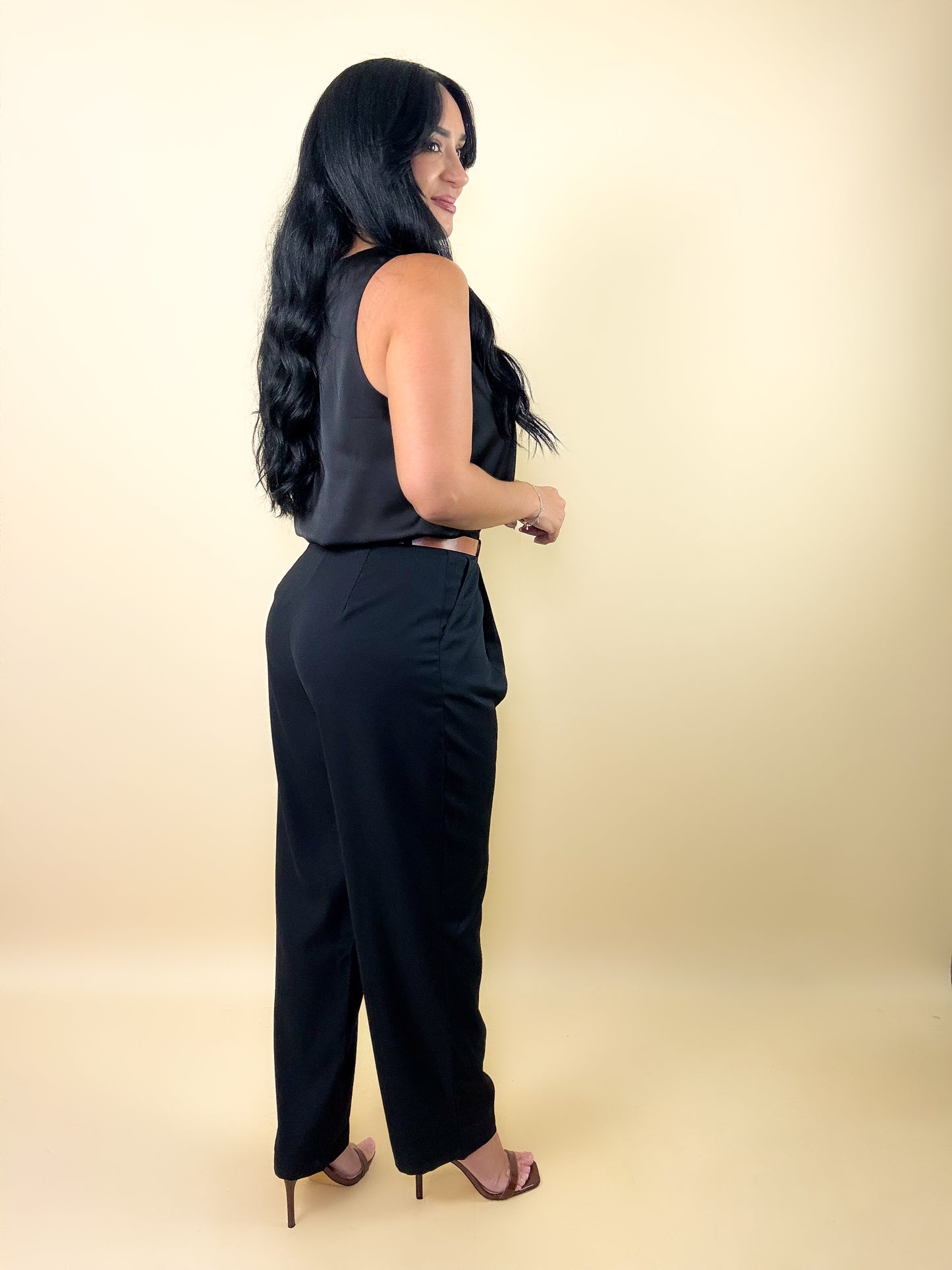 Black Belted Paper Bag Pants