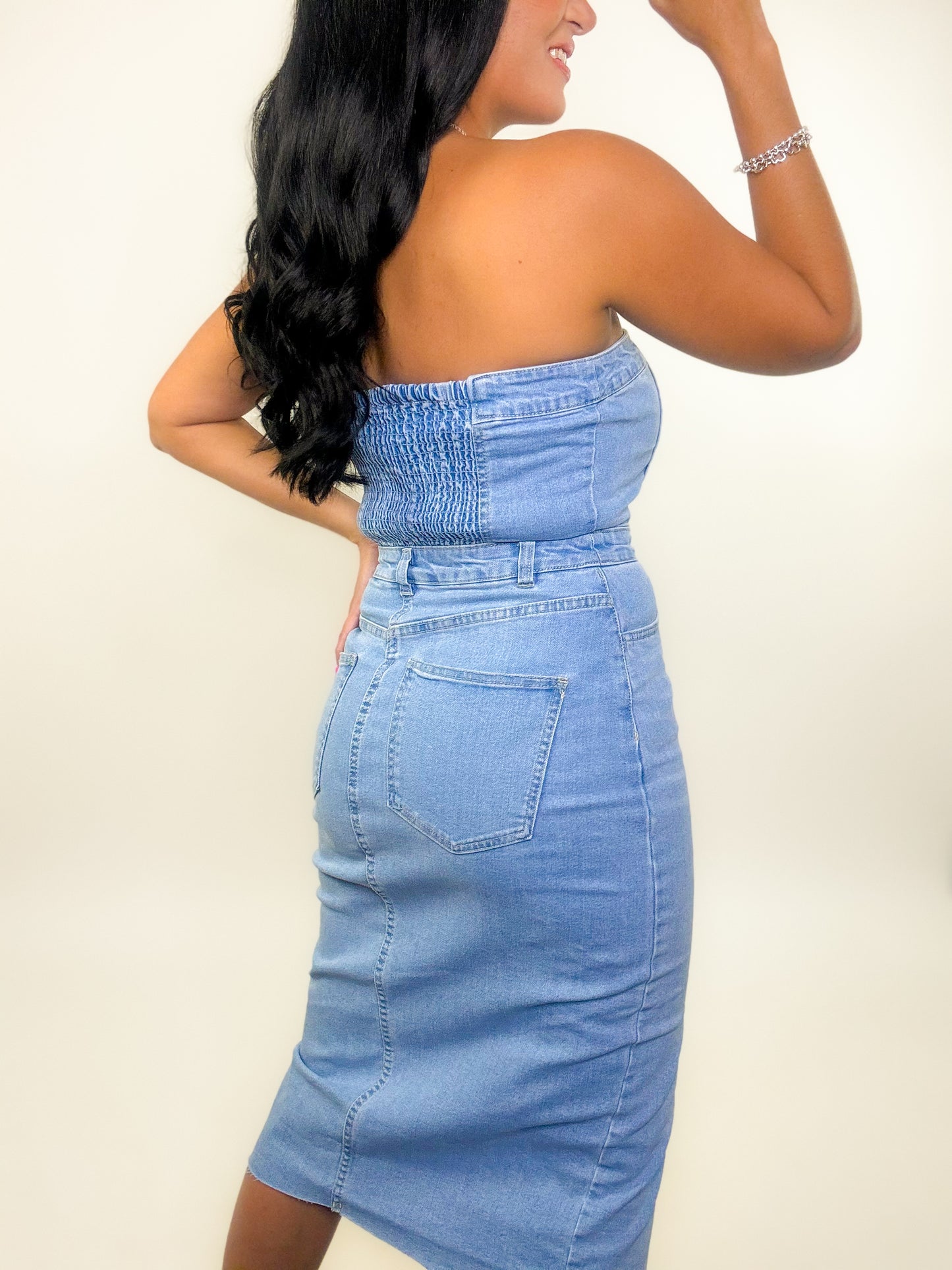 Light Denim Strapless Dress