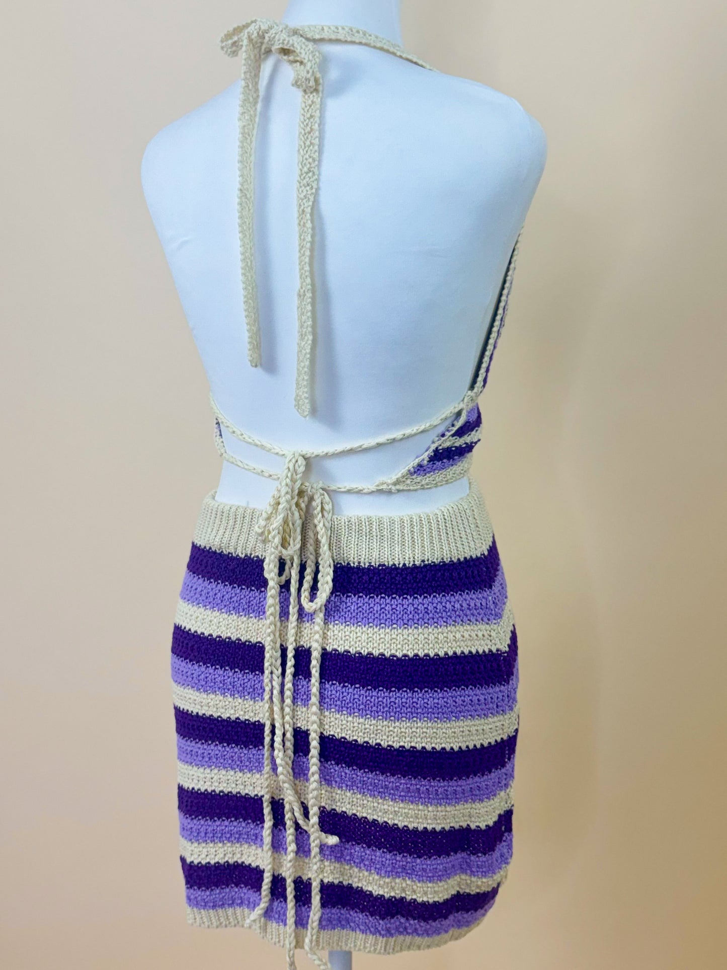 Purple Crochet Knit Halter Set