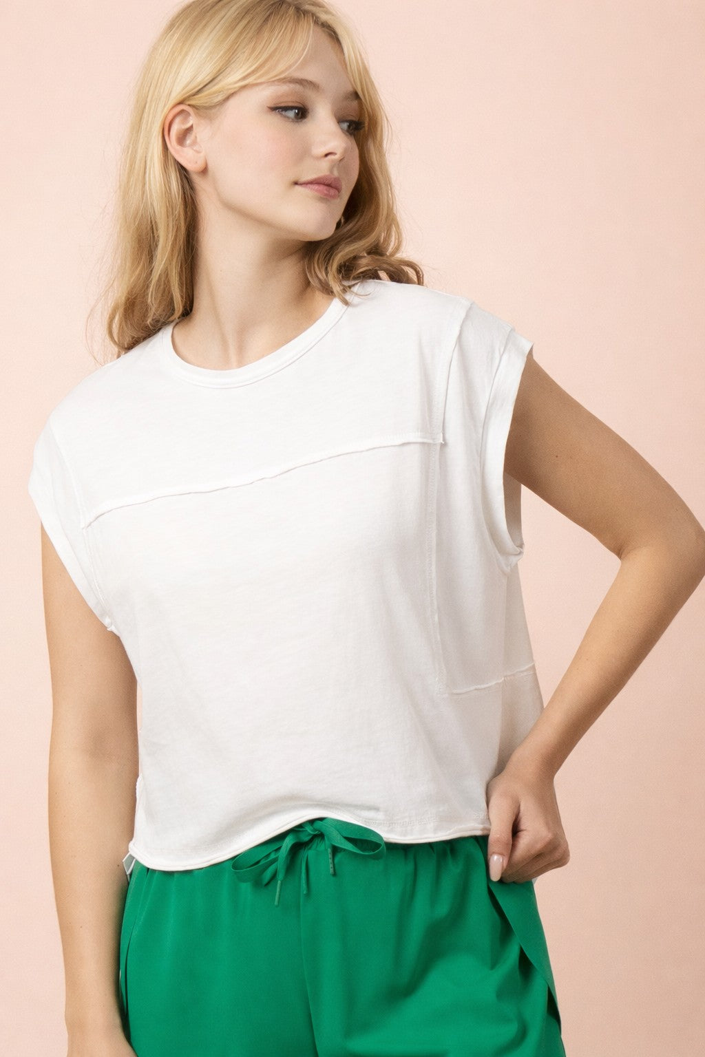 White Mineral Washed Sleeveless Knit Top