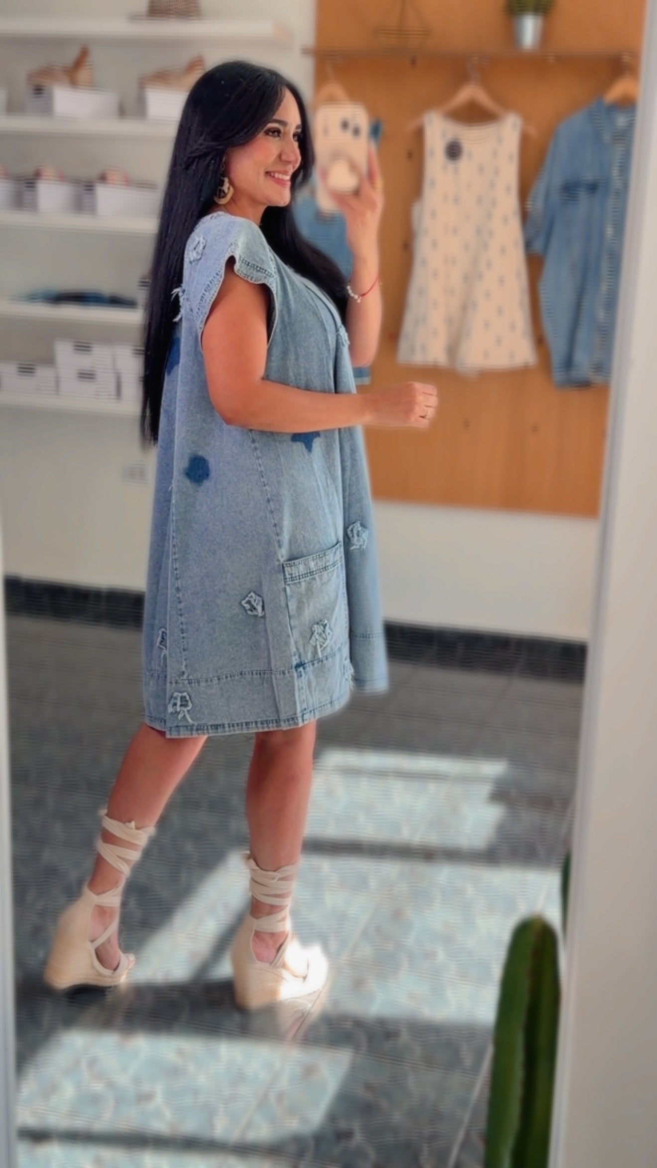 Denim Star Path Pockets Dress