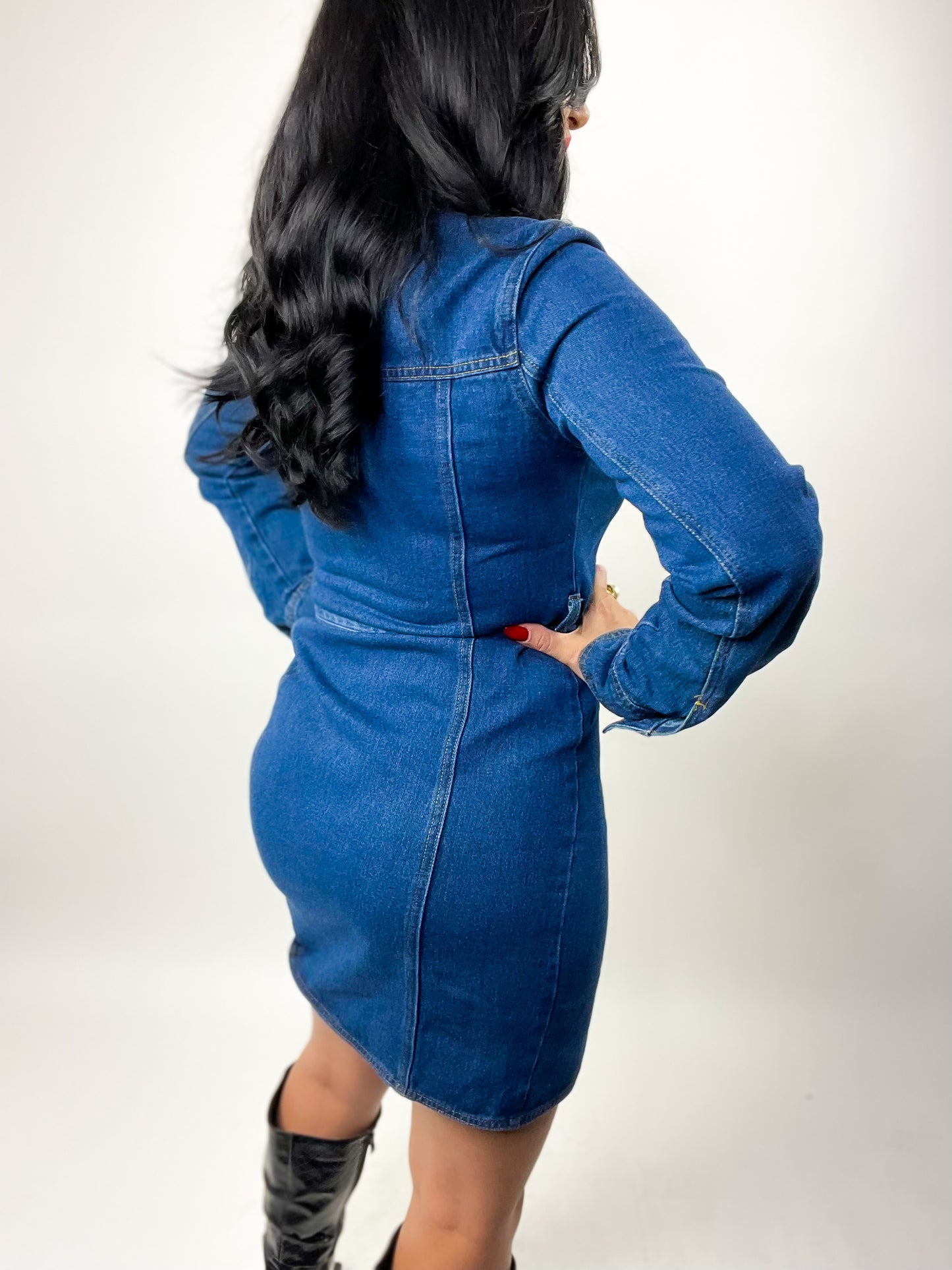 Button Down Belted Denim Mini Dress