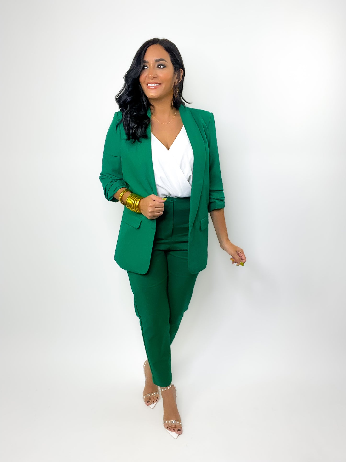 Green 3/4 Sleeve Blazer