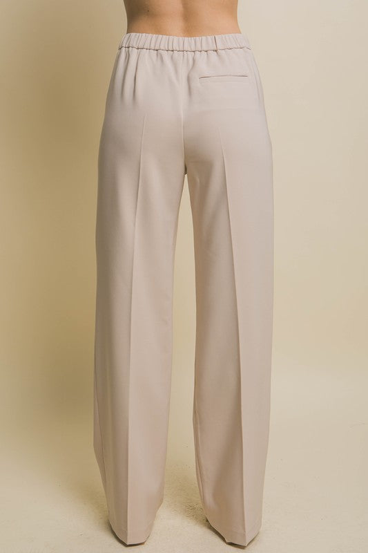 Khaki Elastic Waist Dress Pants