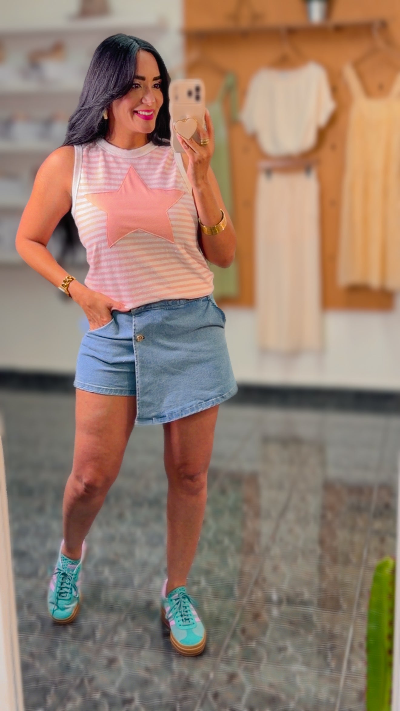 Pink Star Patch Striped Tank Top