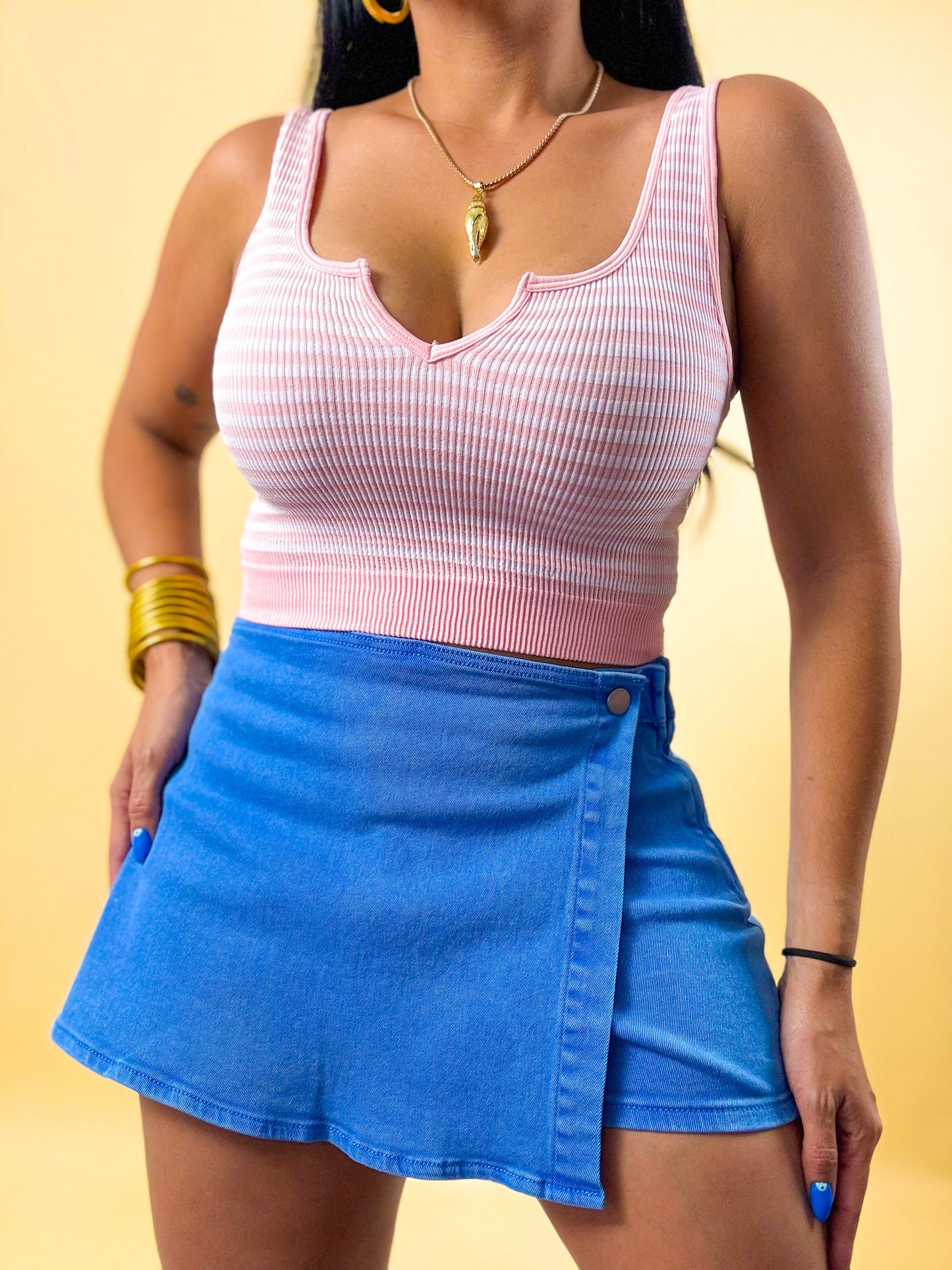 Blue Stretchy Denim Skort