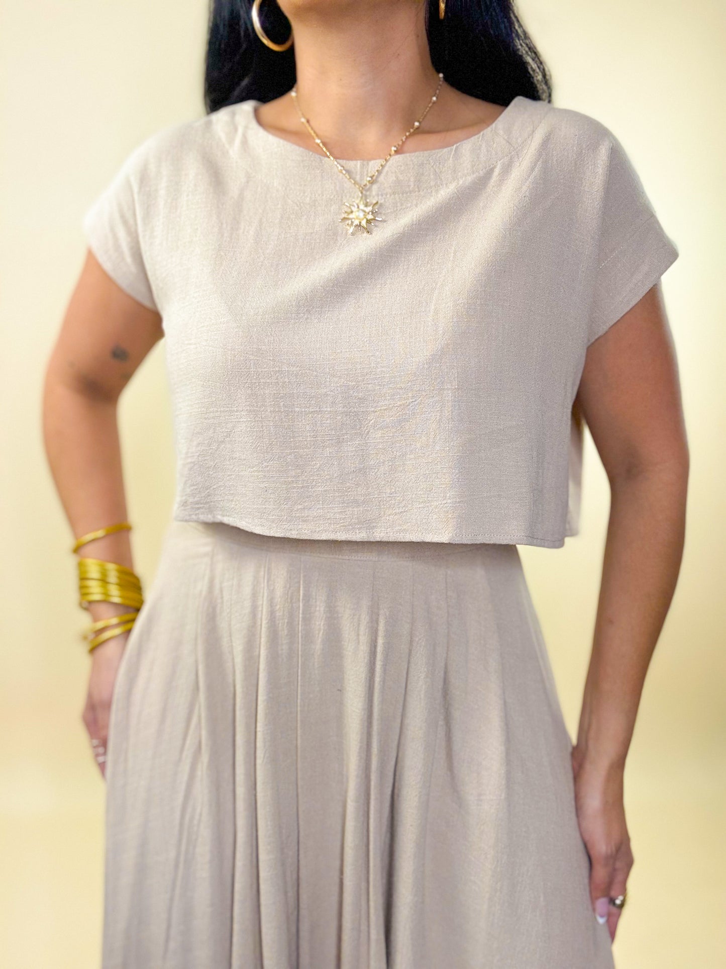 Tan Linen Skirt Set