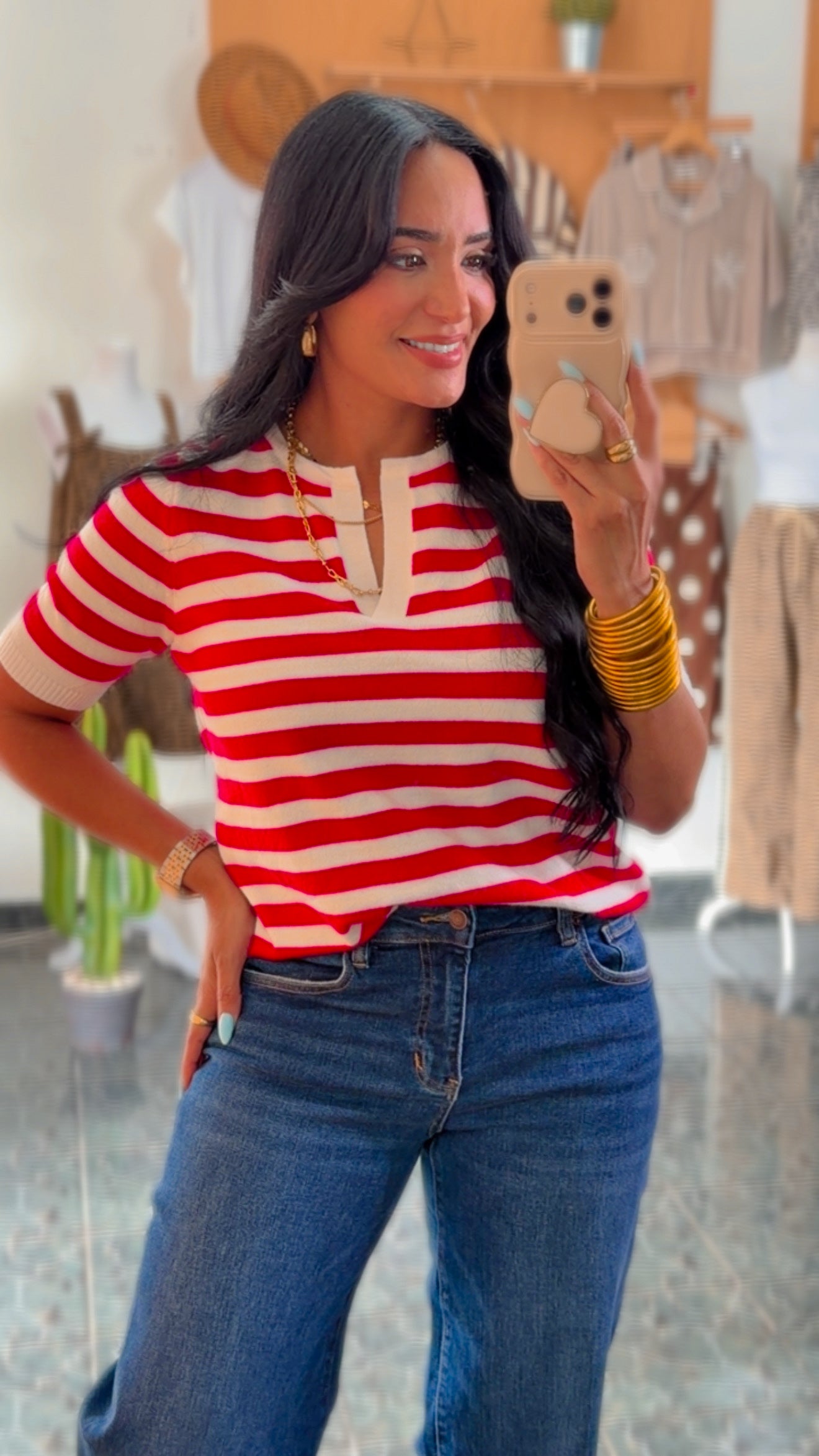 Red Stripe Sweater Top