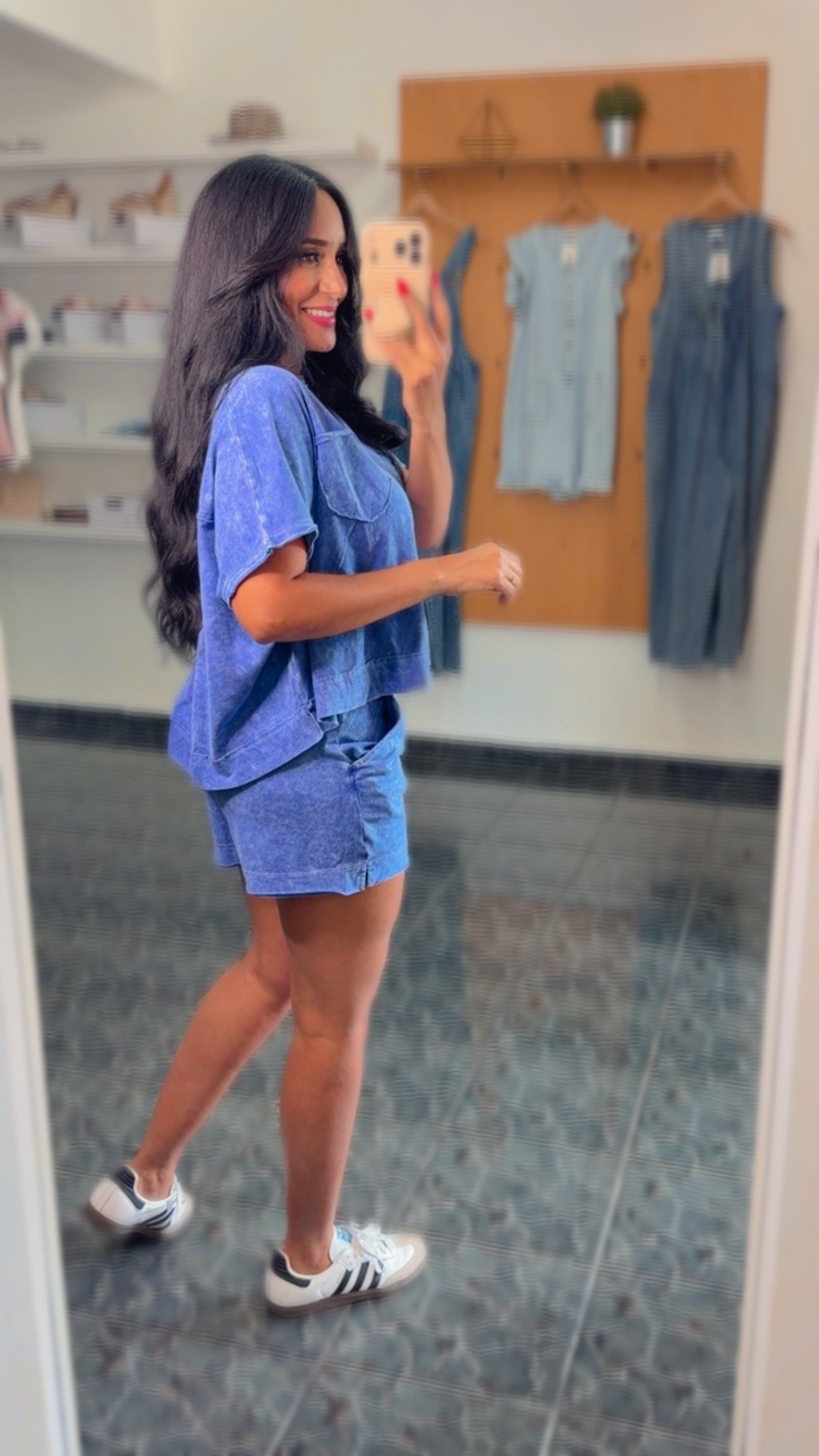 Navy Washed Boxy Top & Short Set