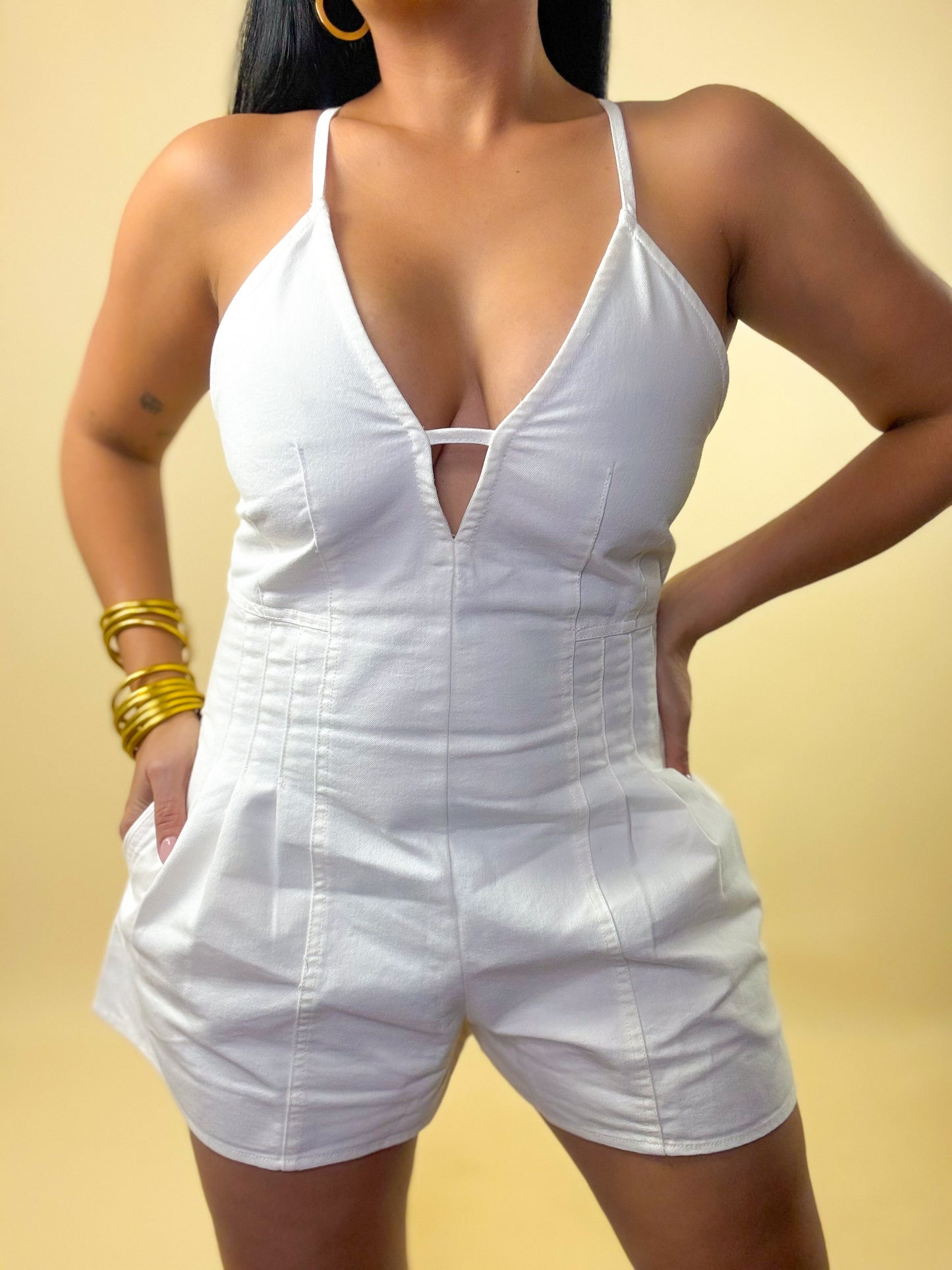 White Dalilah Denim Romper