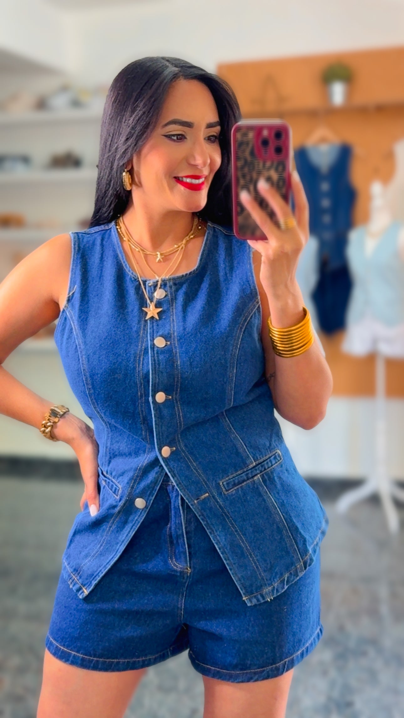 Blue Button Front Vest