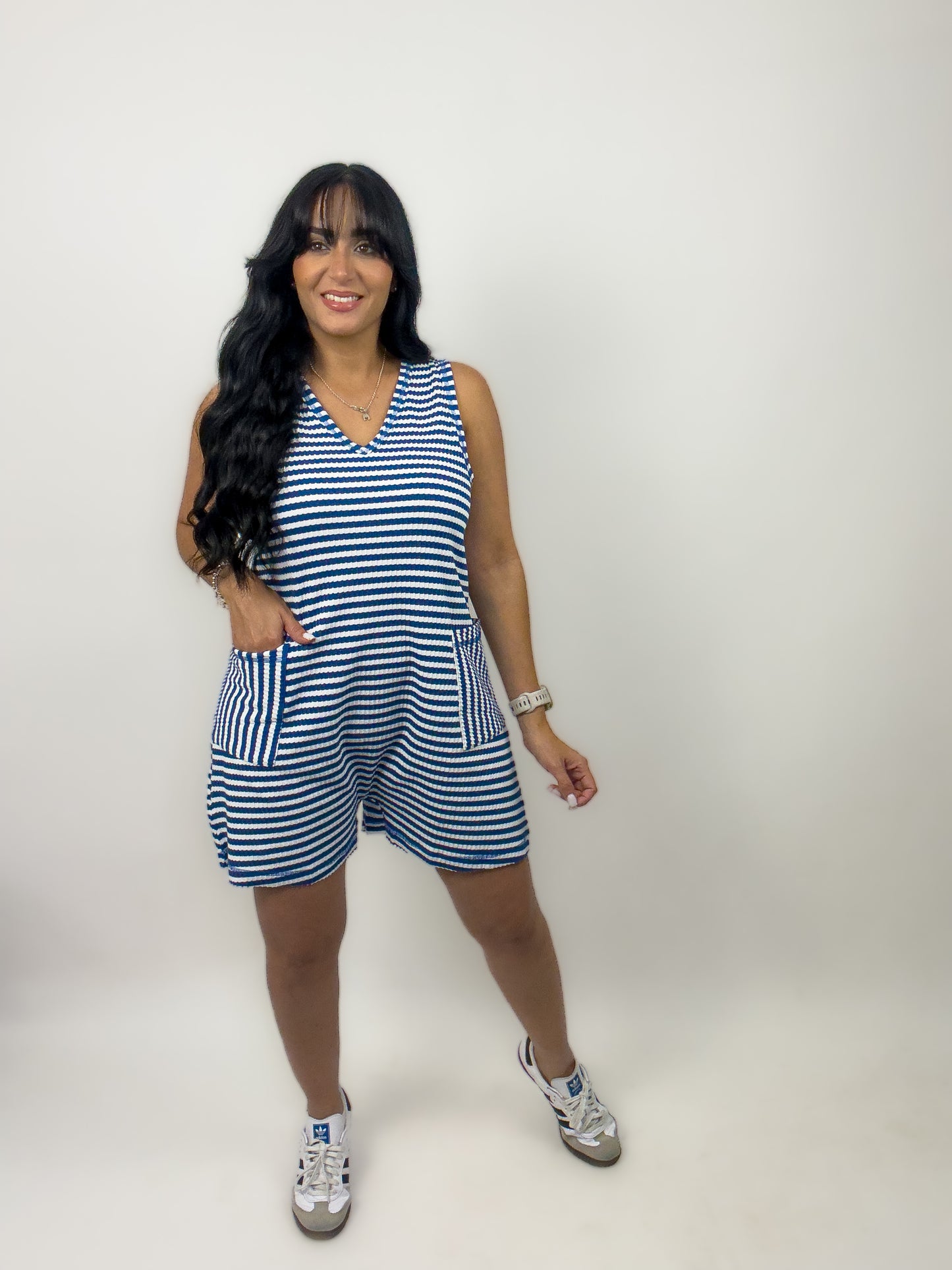 Blue Stripe Knit Romper