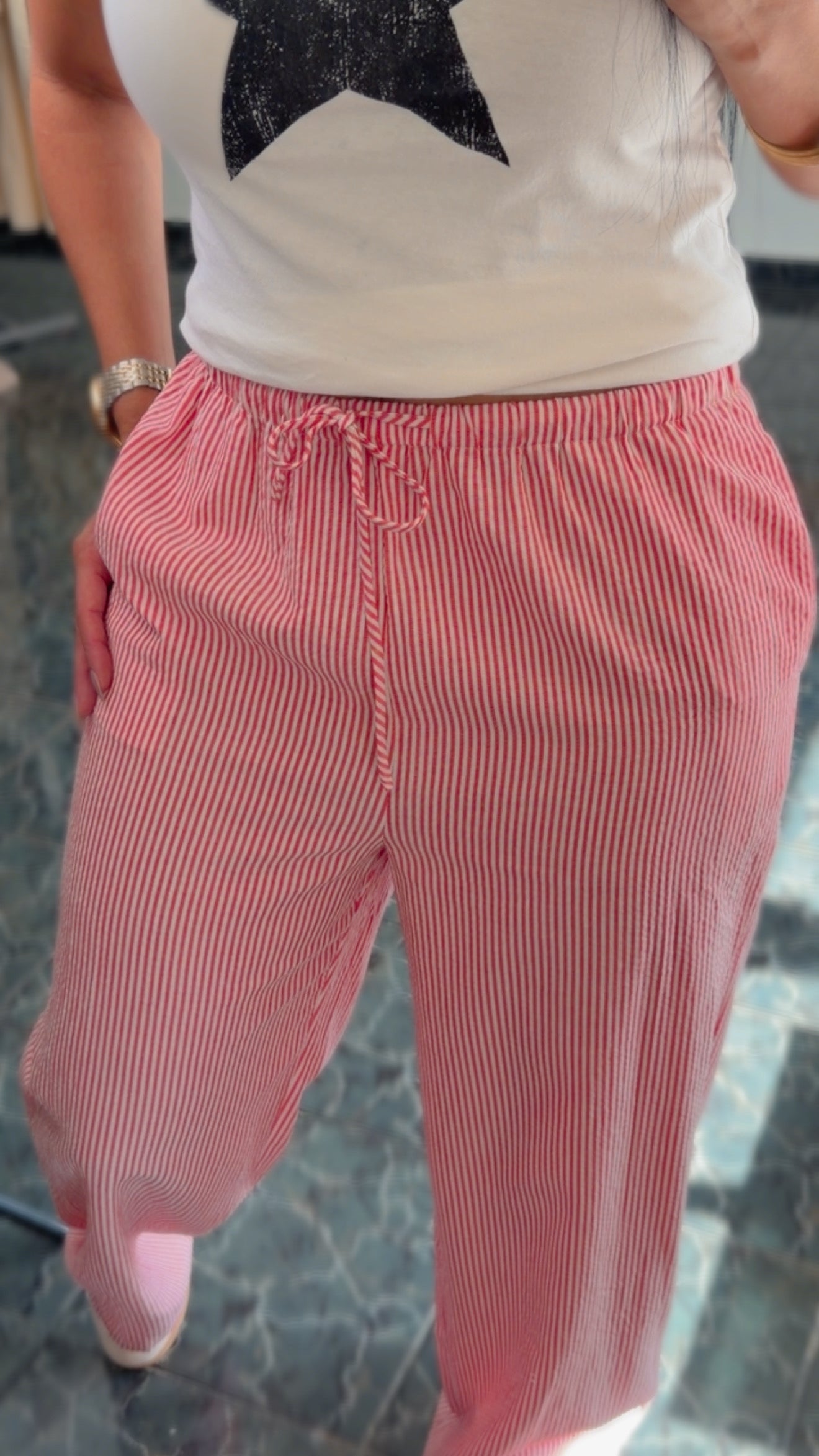 Red/White Striped Comfy Pants