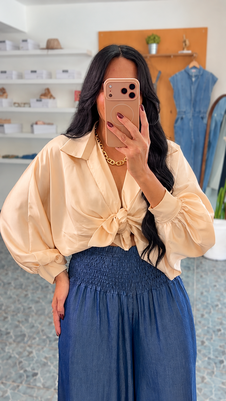 Italy Gold Satin Knot Shirt
