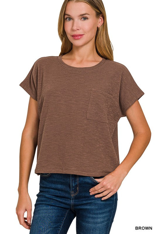 Brown Slub Relaxed Crop Top
