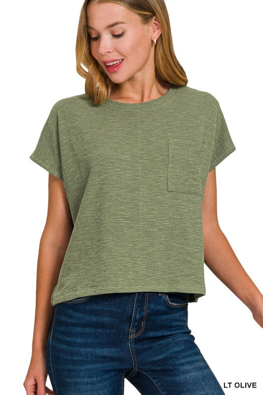 Light Olive Slub Relaxed Crop Top