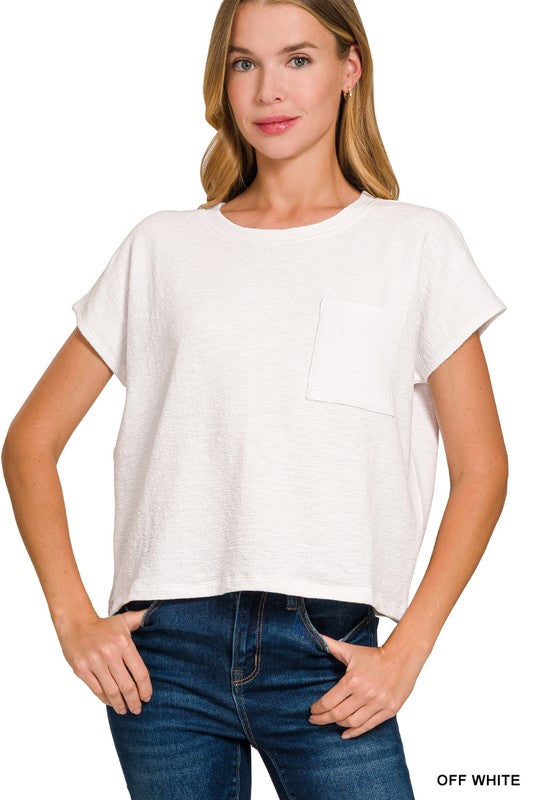 White Slub Relaxed Crop Top