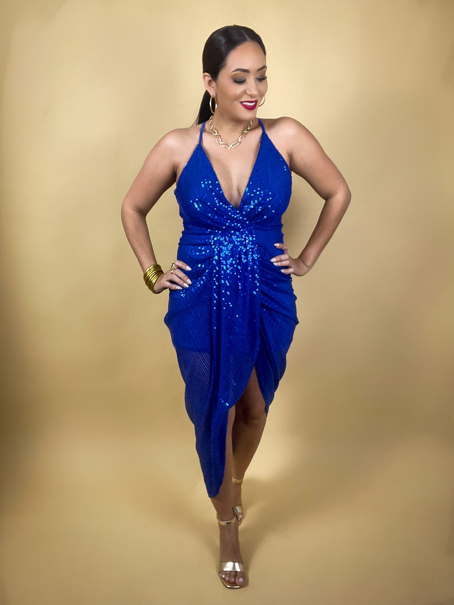 Royal Sequin Ruched Dress