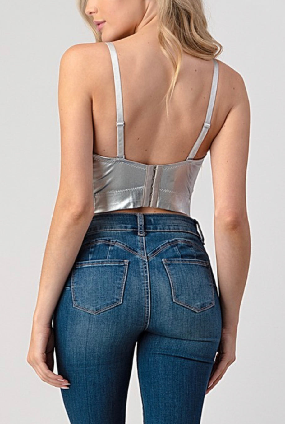 Silver Metallic Strechy Cropped Bustier