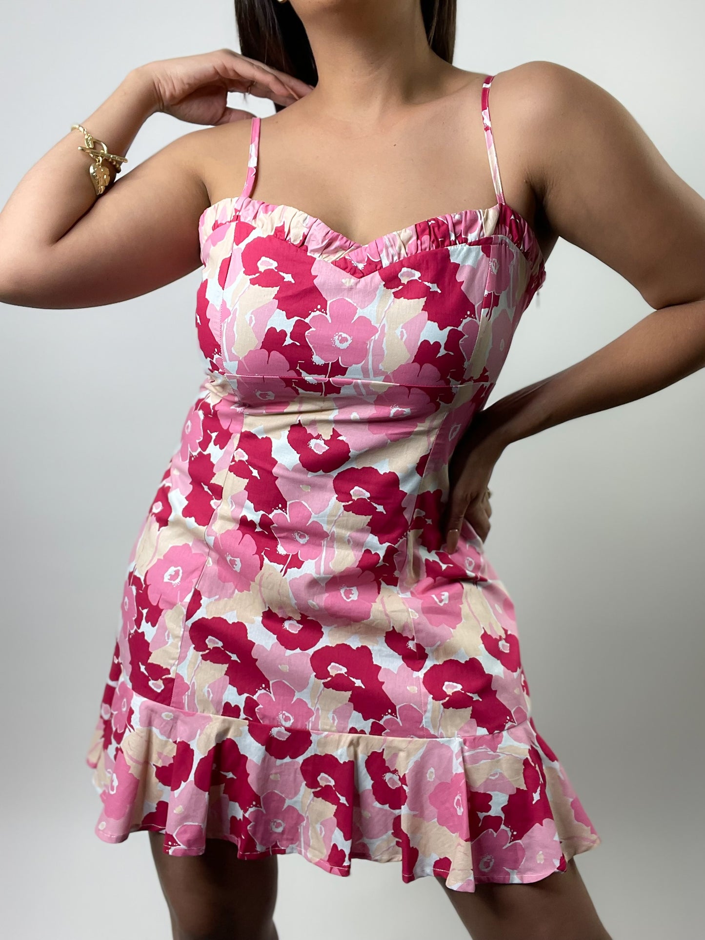 Pink Mix Floral Cut Out Back Dress