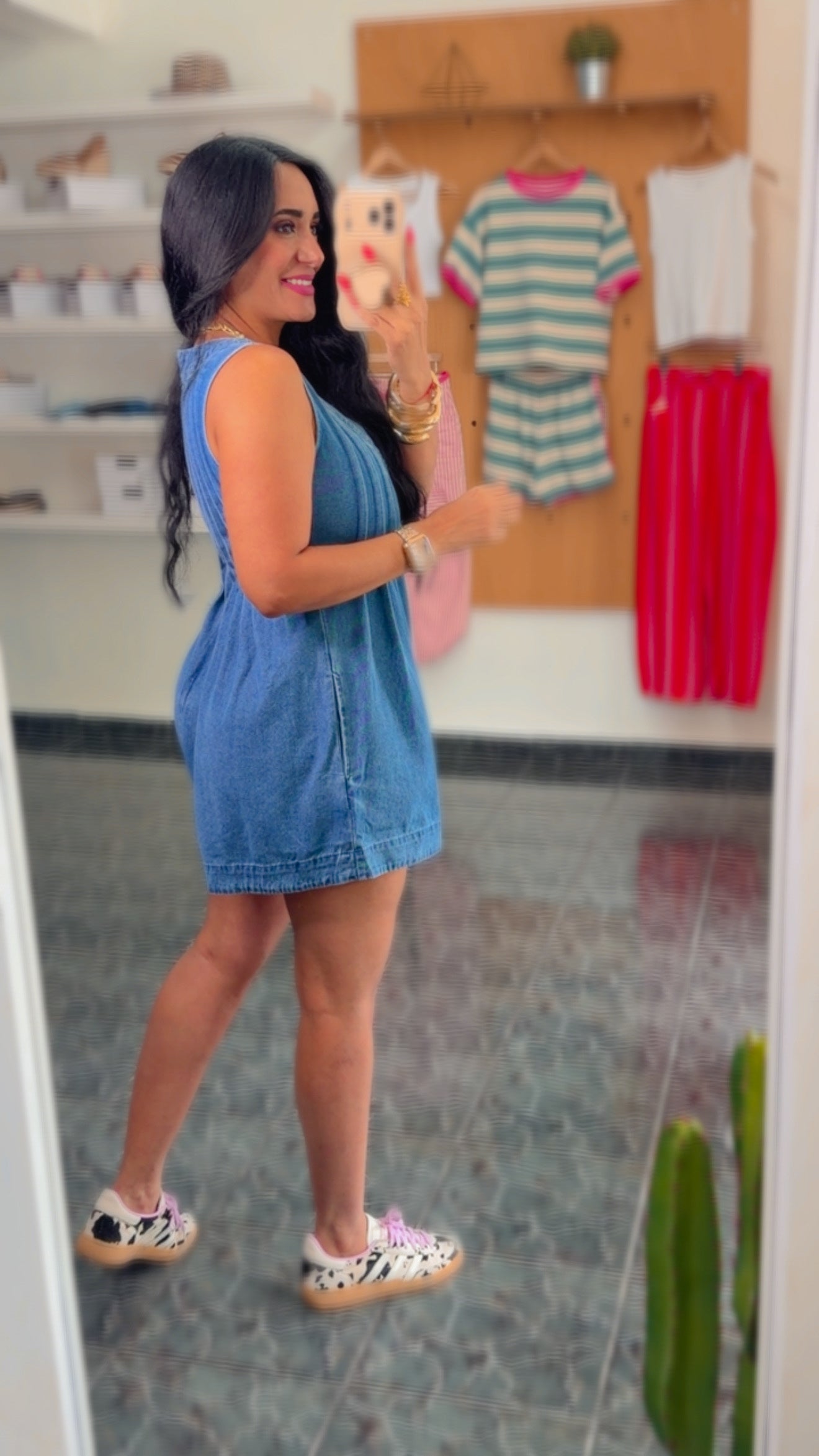 Pleated V Neck Denim Romper