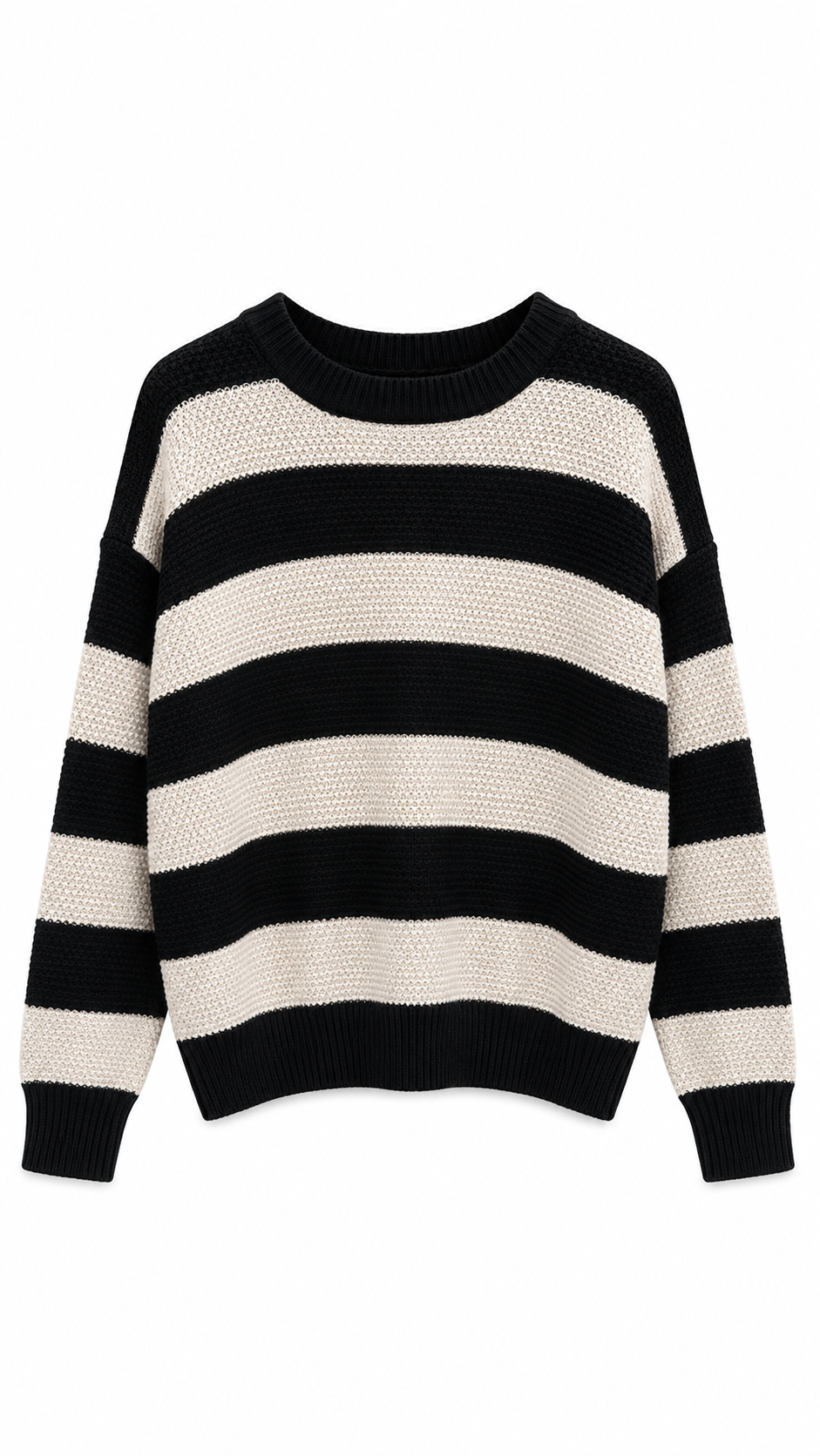 Black Striped Drop Shoulder Sweater