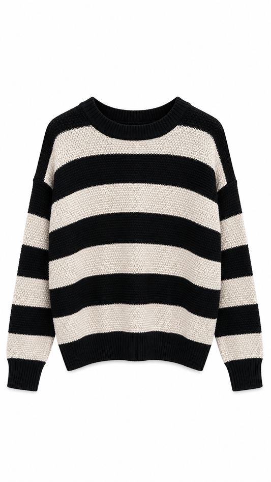 Black Striped Drop Shoulder Sweater