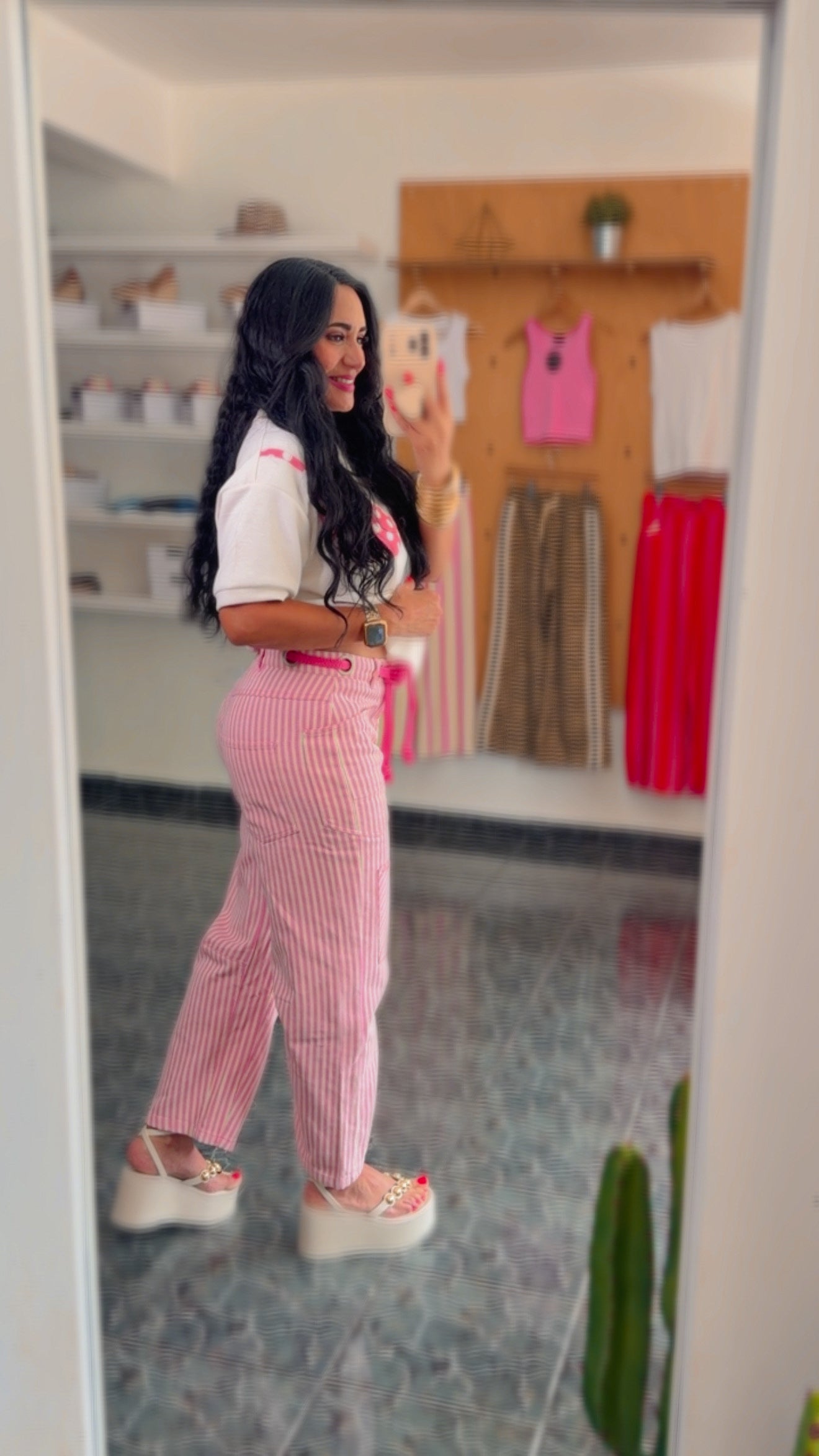 Pink Washed Vintage Stripe Rope Pants