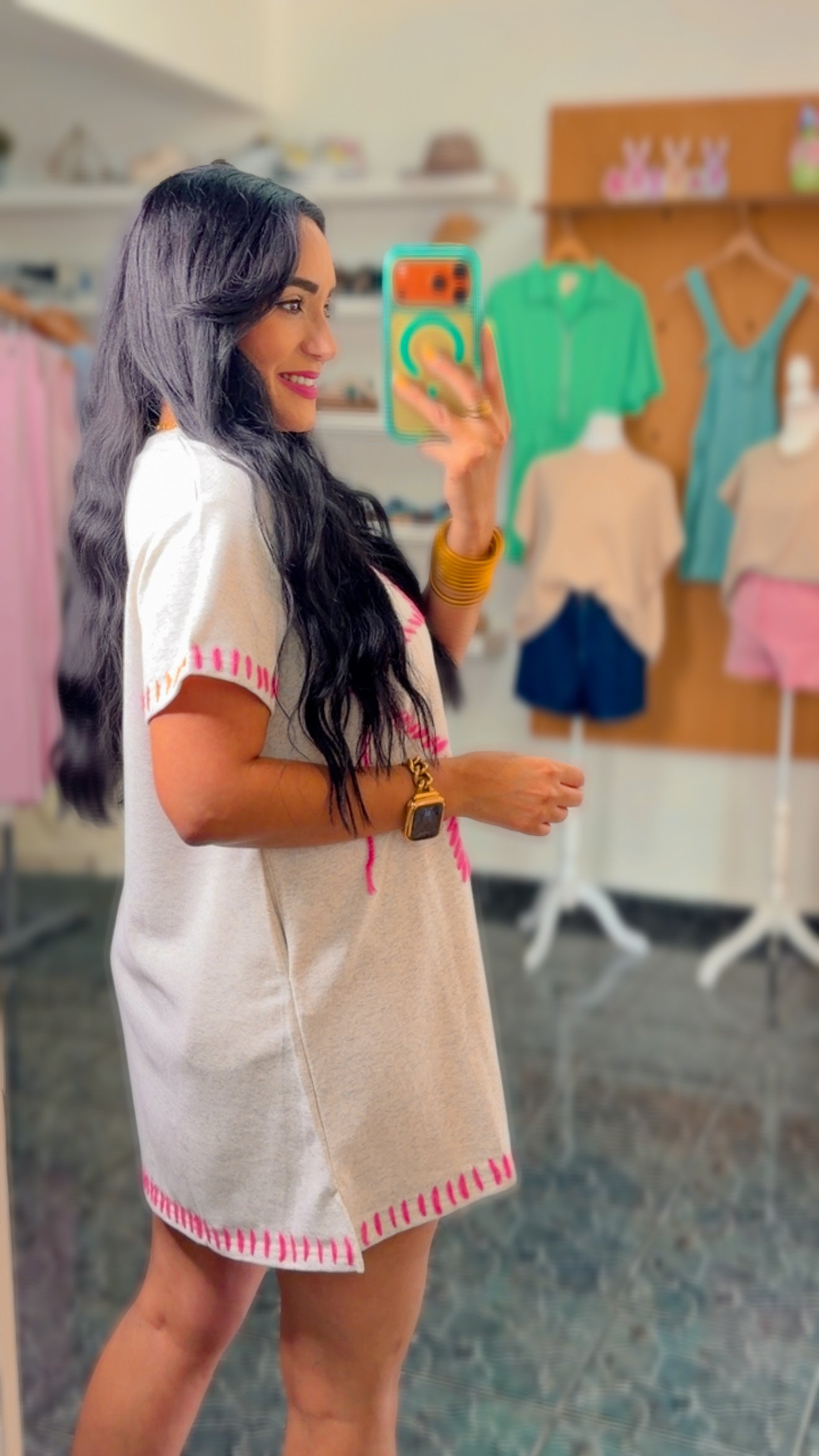 Grey/Pink Star Threaded Dress