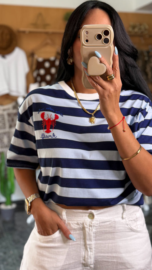 Italy Navy Small Lobster Striped Shirt