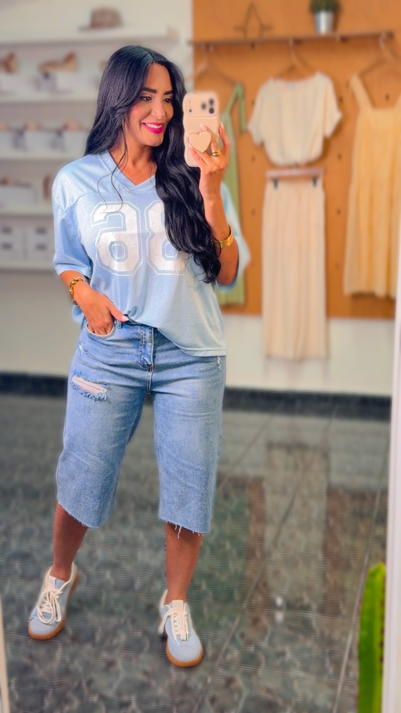 Blue Printed Mesh Baseball TShirt