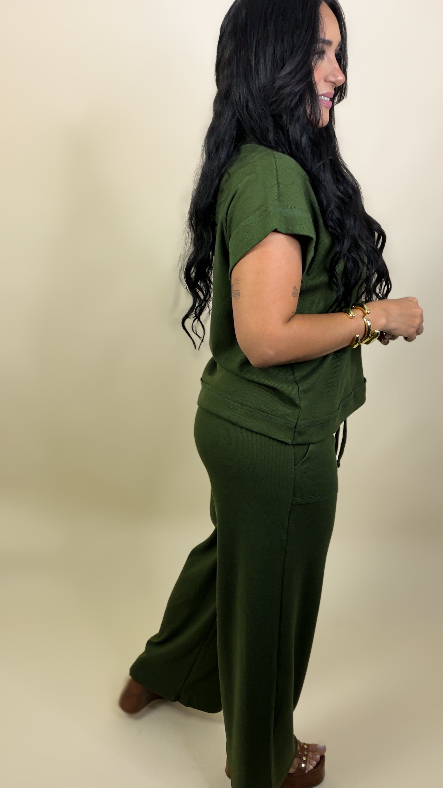 Army Green Spandex Ribbed Set