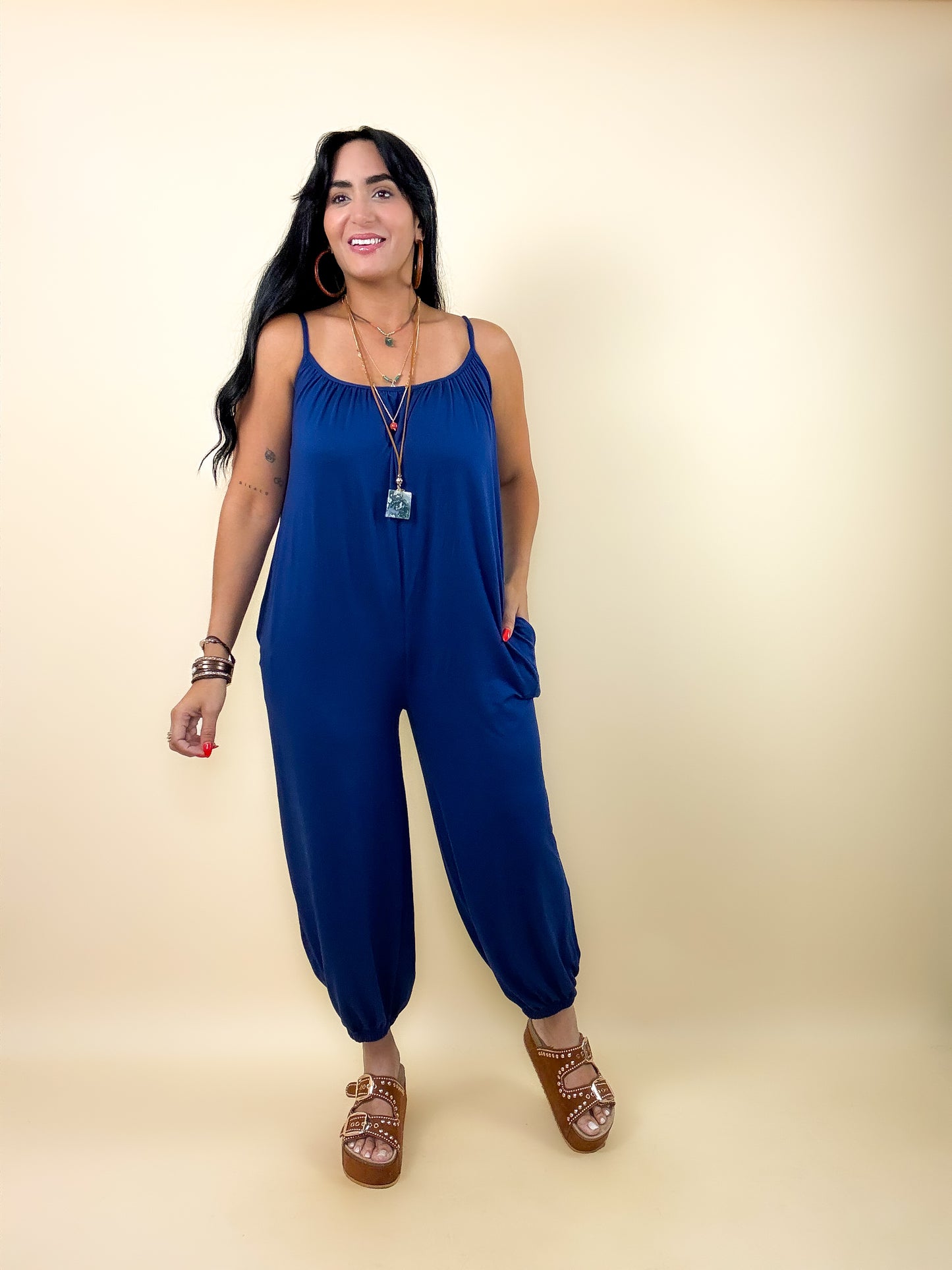 Navy Spaghetti Comfy Jumpsuit