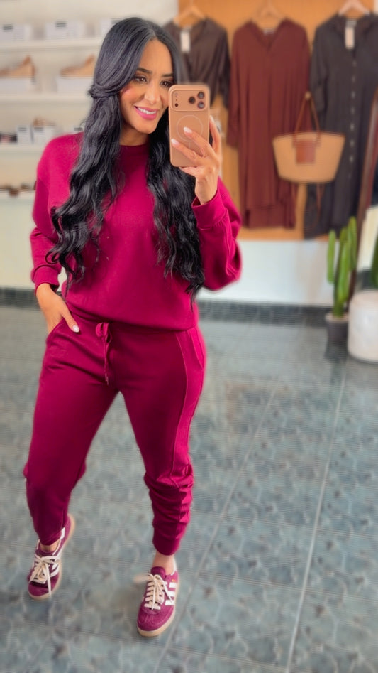Burgundy Crewneck Sweater/Jogger Set