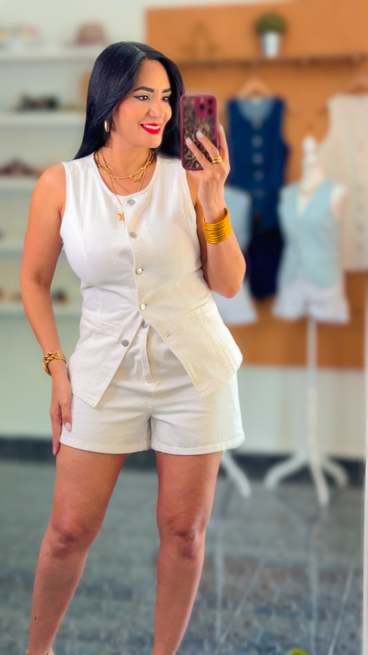 White Tailored Denim Shorts