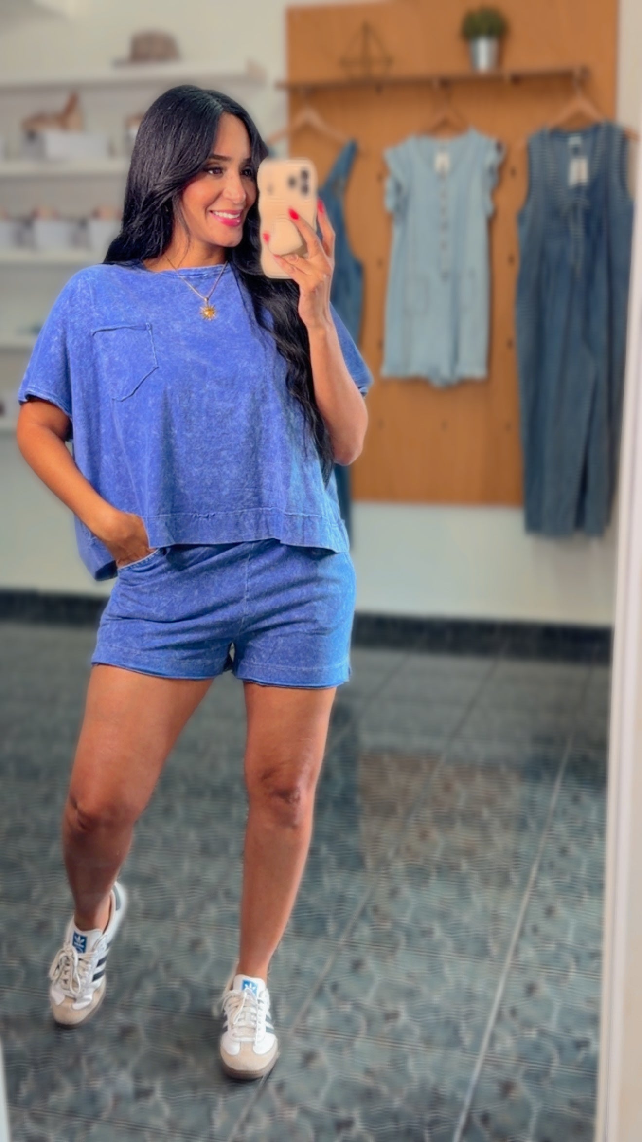 Navy Washed Boxy Top & Short Set