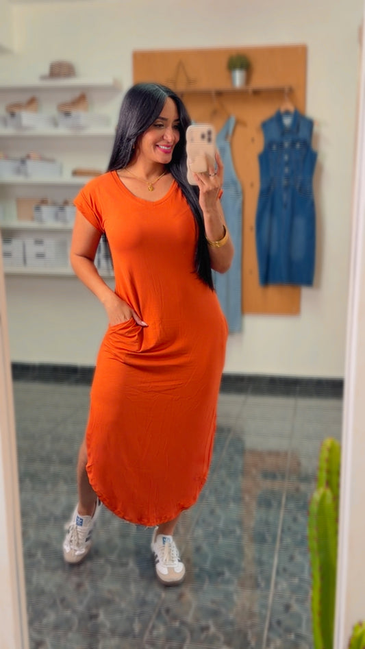 Mango V Neck Pockets Midi U Dress