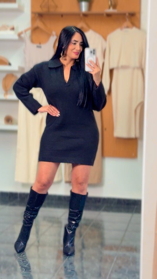 Black Sweater Collar Dress