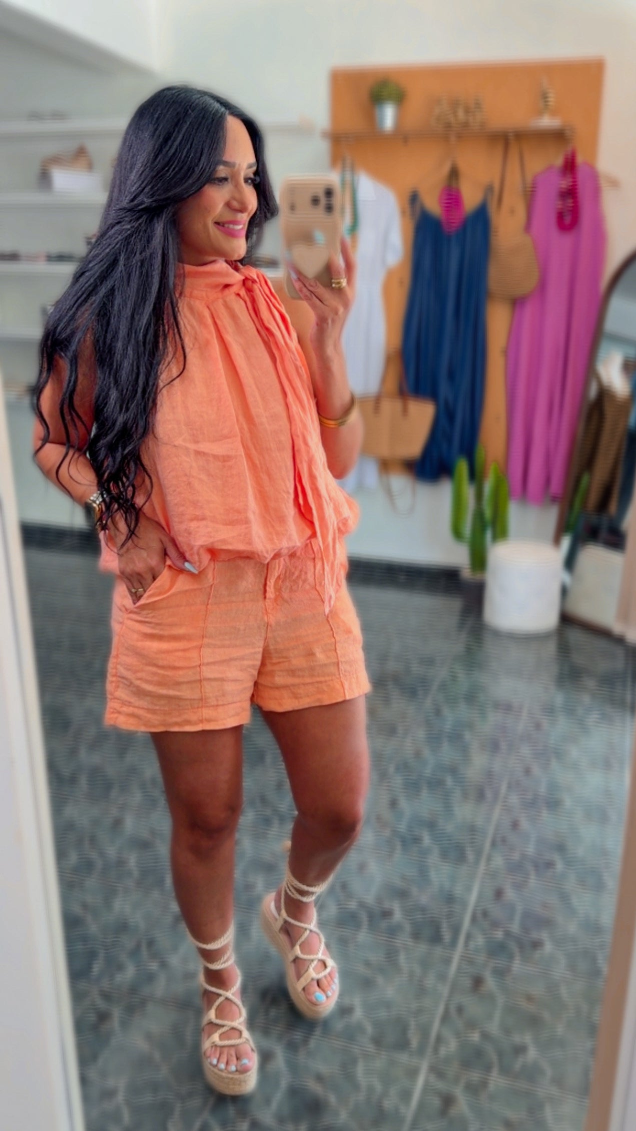 Blush Linen Top/Shorts Set