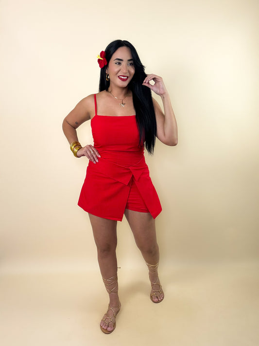 Red Romper With Lap Skirt