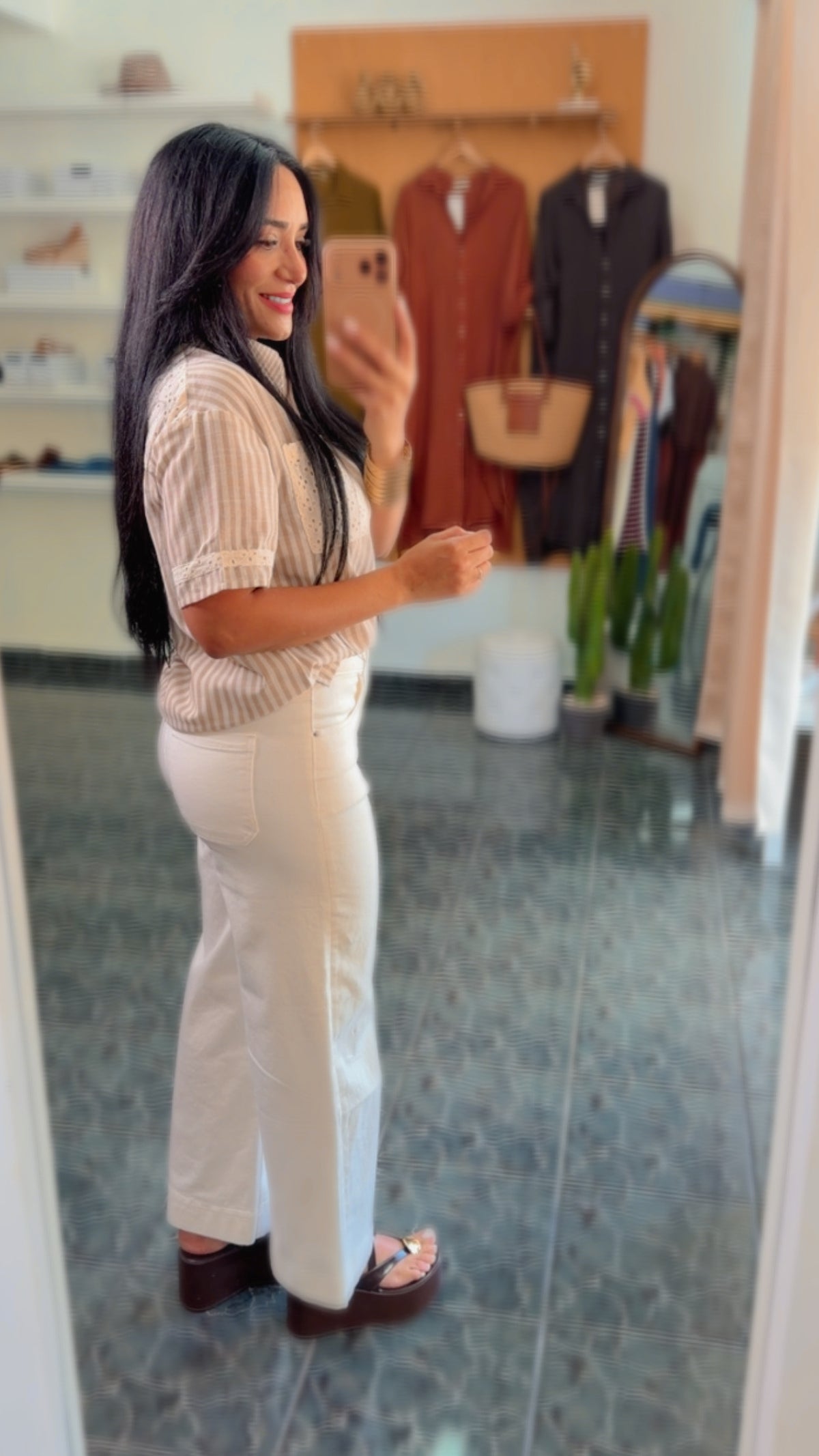 Ivory High Rise Wide Leg Denim Pants