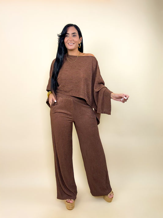 Chestnut Kimono Cape Pants Set