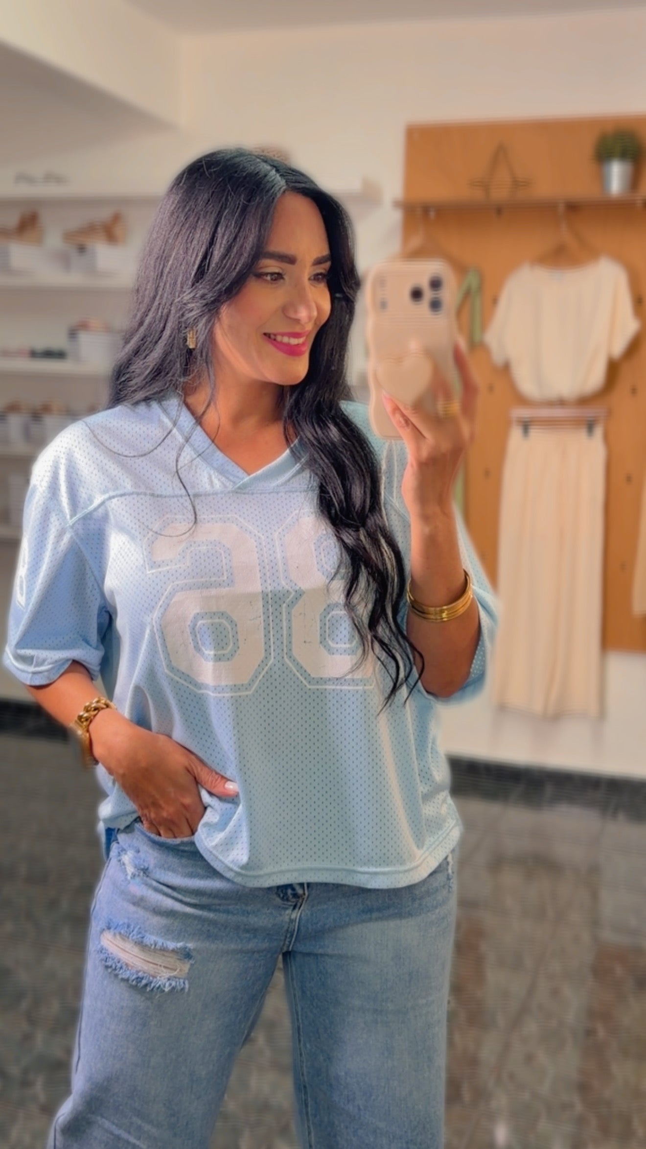 Blue Printed Mesh Baseball TShirt