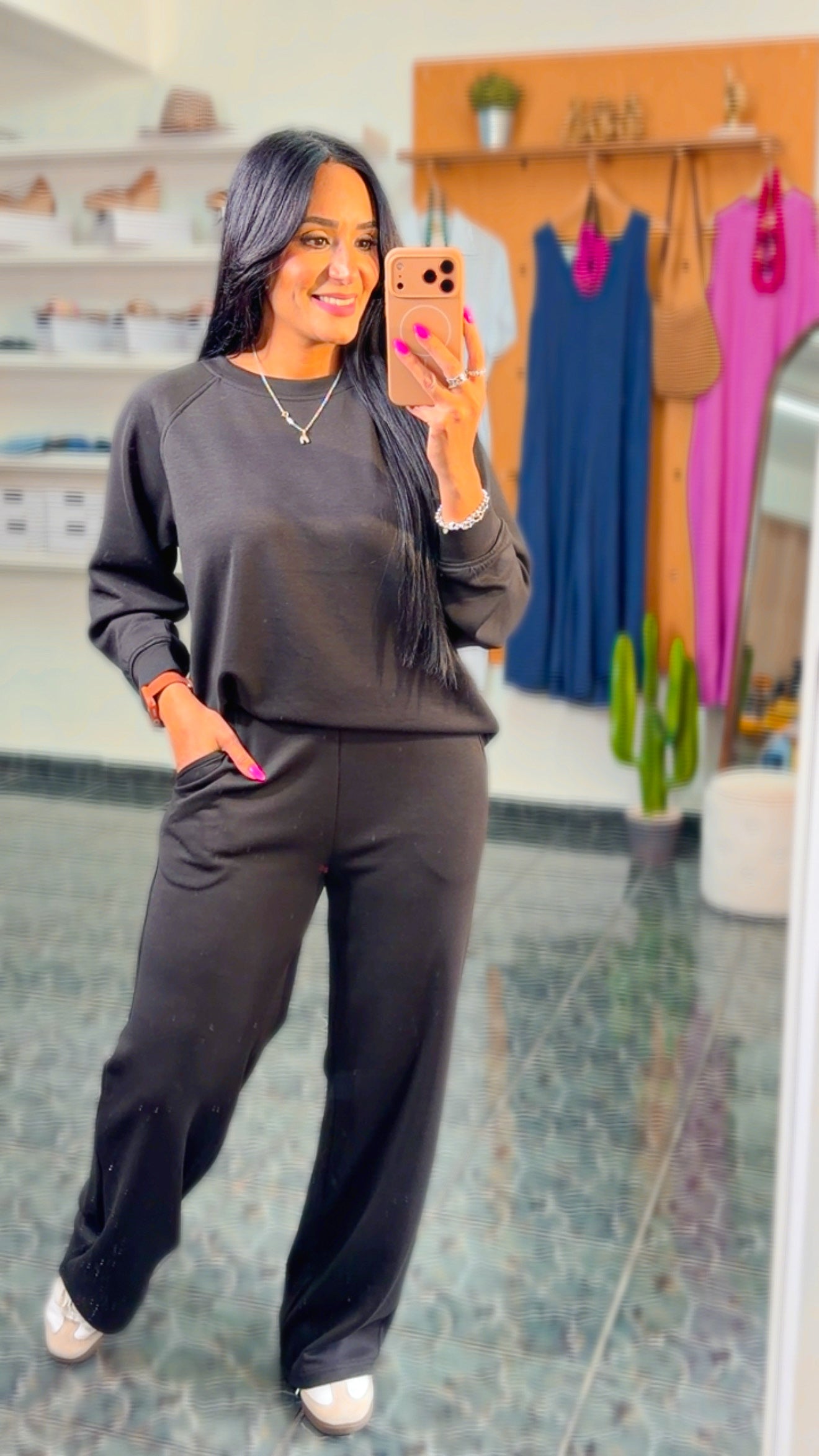 Black Scuba Wide Leg Sweater Set