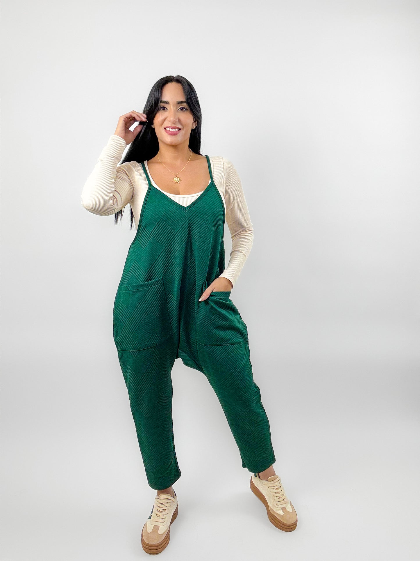 Forest Quilted Loose Fit Baggy Jumpsuit