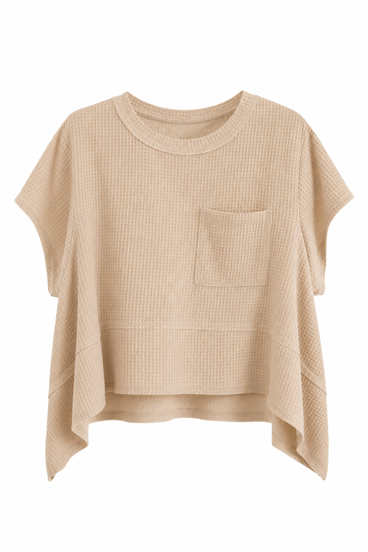 Mocha Flared Hem Waffle Knit Top