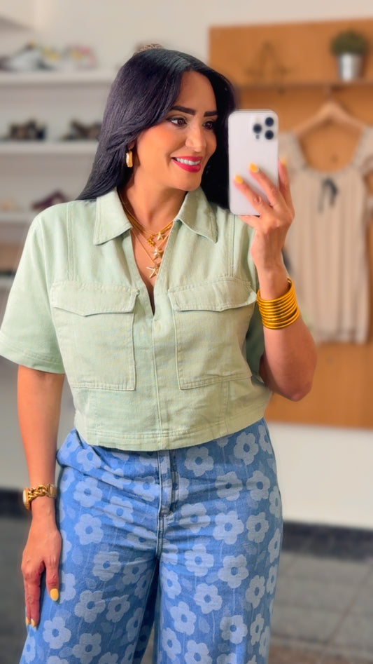 Denim Color Crop Top